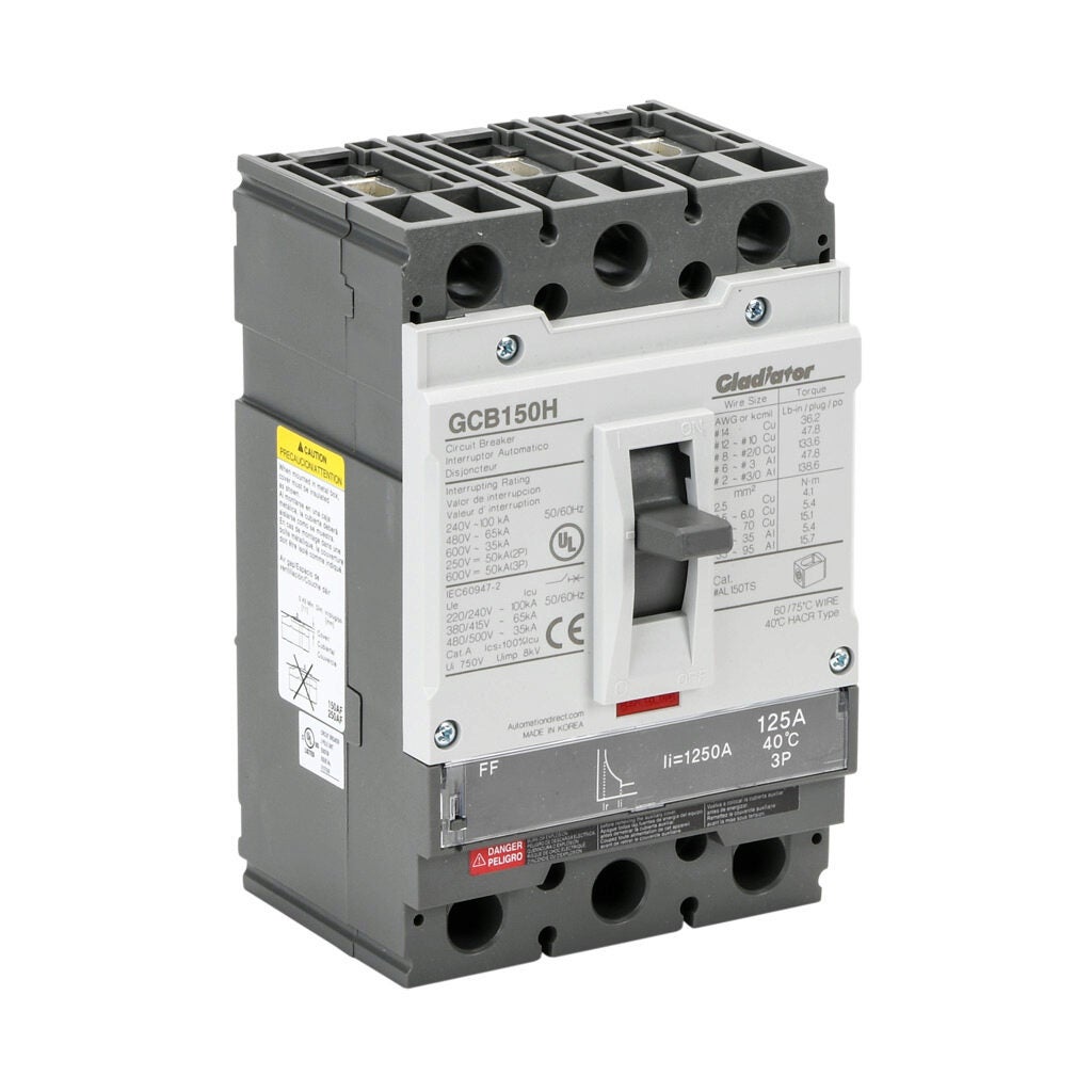 Molded Case Circuit Breaker: 125A, characteristics, 150A frame (PN 