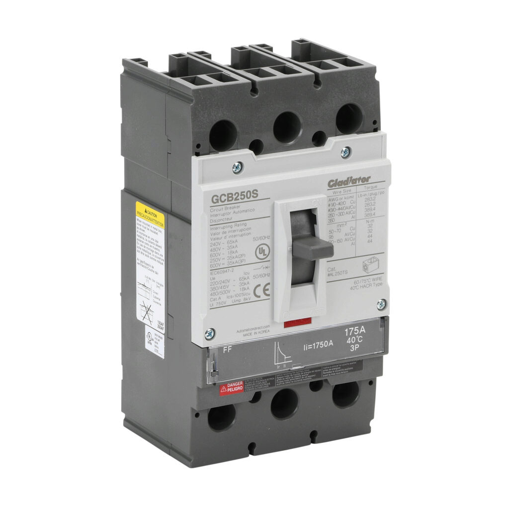 Molded Case Circuit Breaker: 175A, characteristics, 250A frame (PN