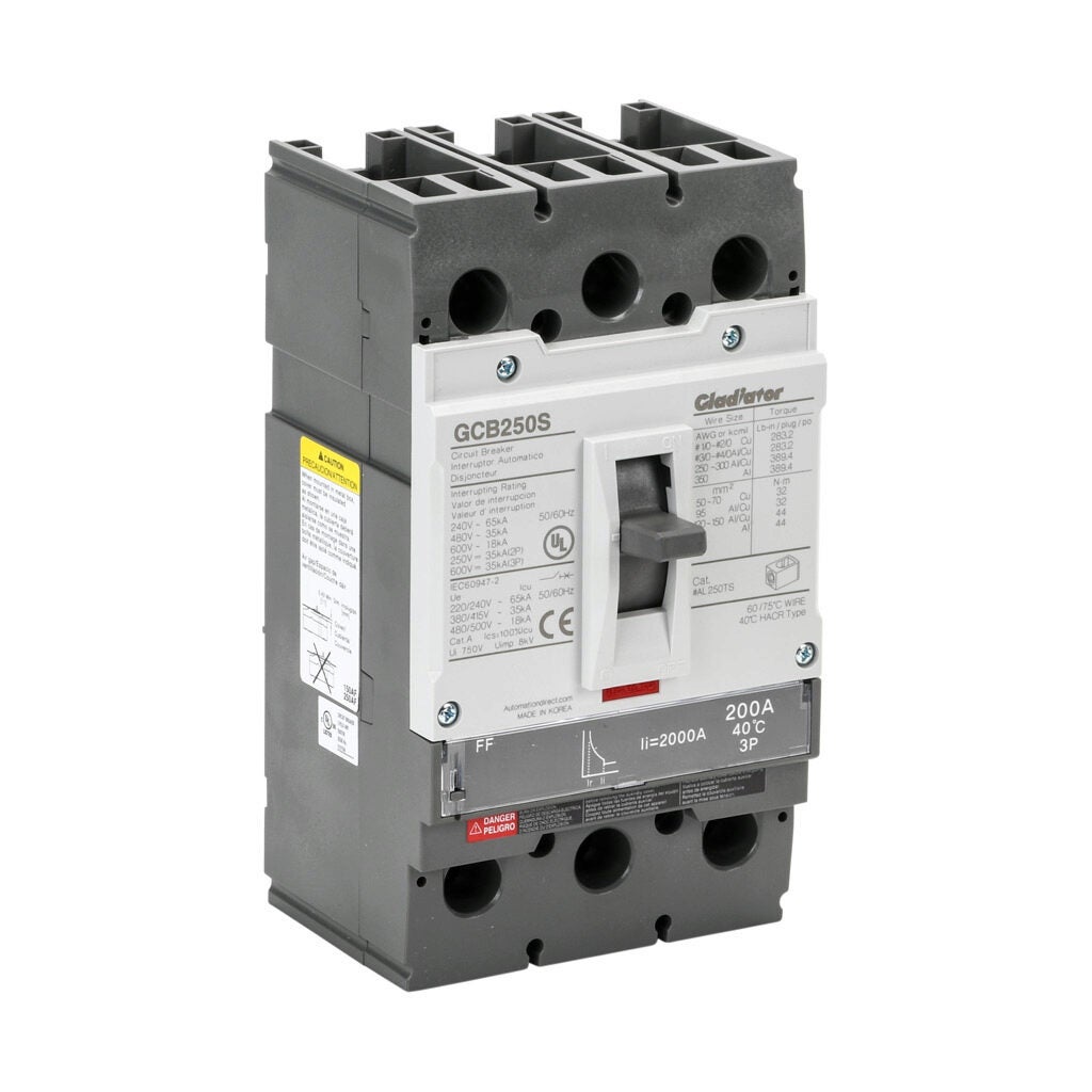 Molded Case Circuit Breaker: 200A, characteristics, 250A frame (PN