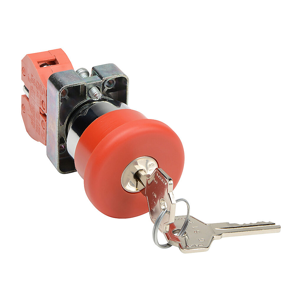 22mm Emergency Stop Pushbutton: key operated release, red, IP65