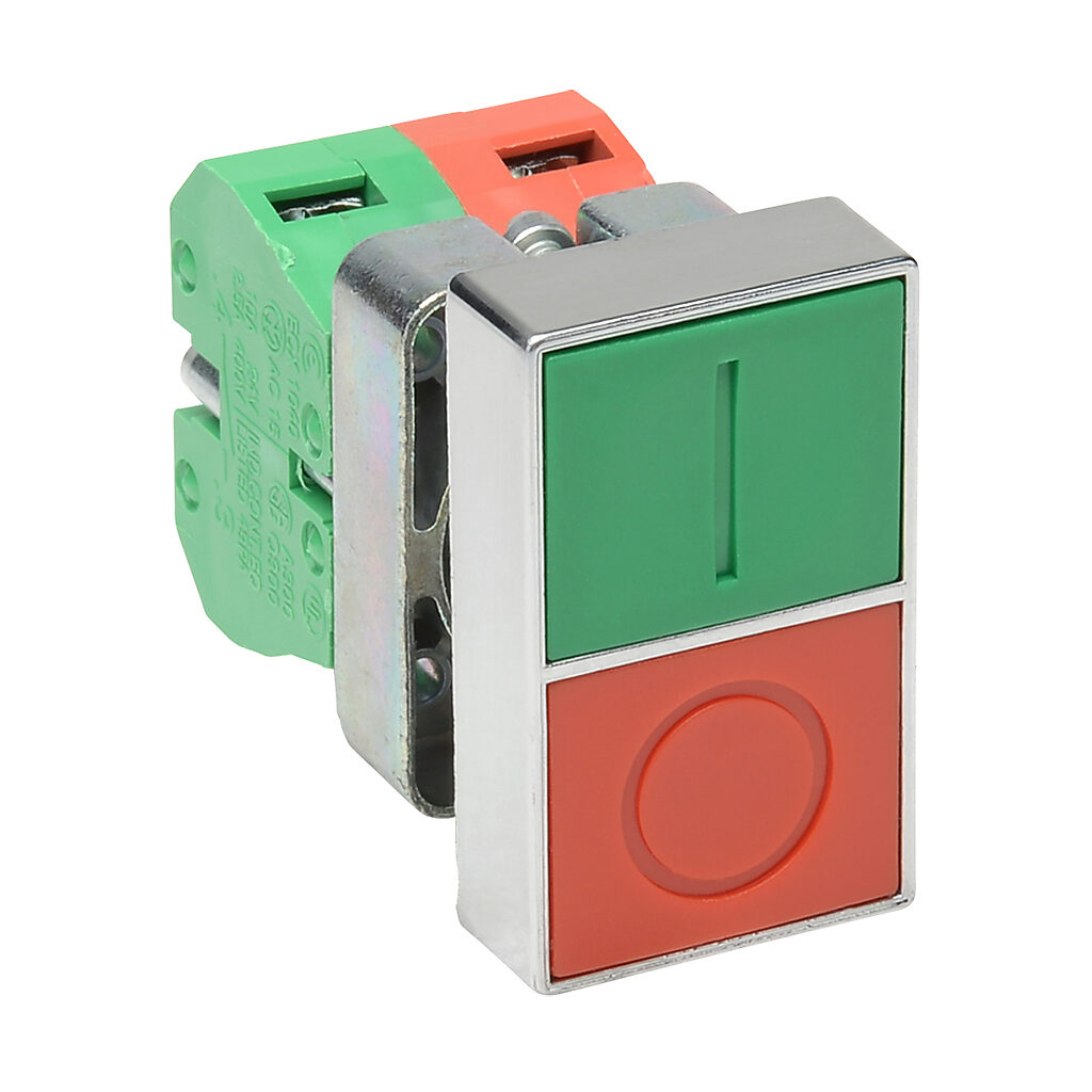 22mm Pushbutton: momentary, red/green, IP65 (PN# GCX1152