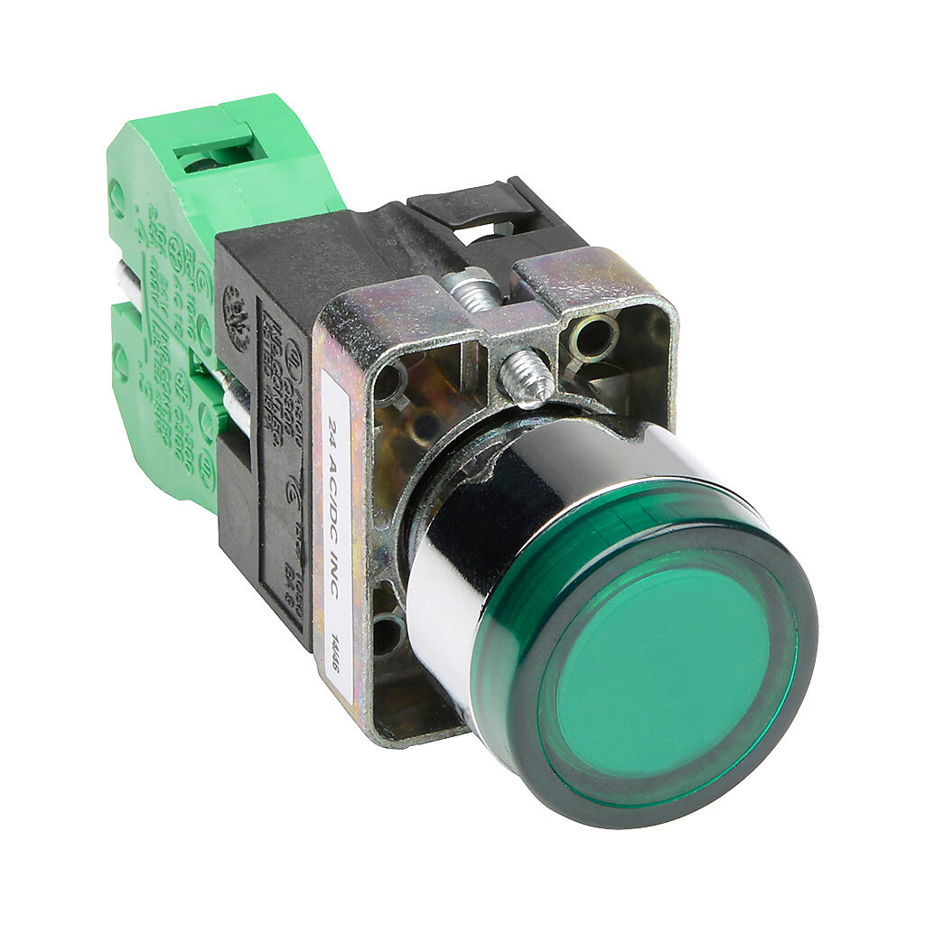 22mm Pushbutton: momentary, green, IP65 (PN# GCX1202-24