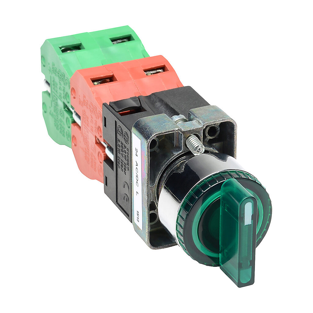 Selector Switch: spring return to center, 22mm, 3-pos, knob