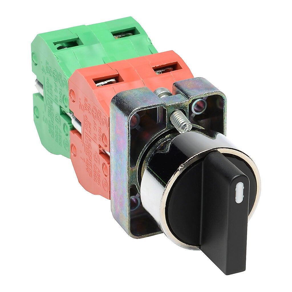 Selector Switch: spring return to center, 22mm, 3-pos, knob