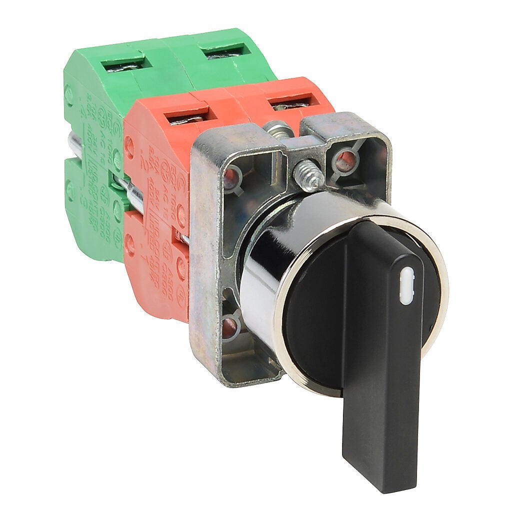 Selector Switch: spring return to center, 22mm, 3-pos, lever