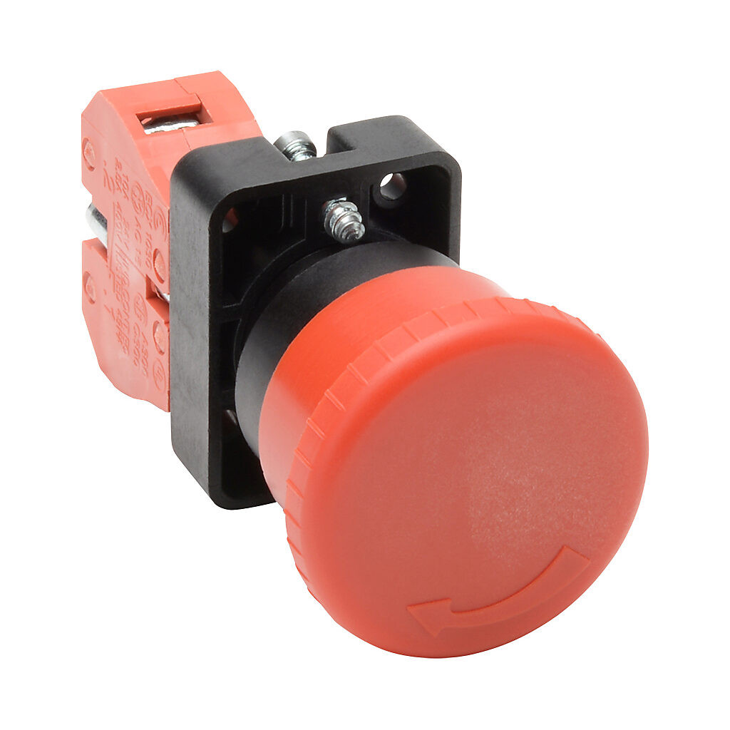22mm Emergency Stop Pushbutton: twist-to-release, red, IP65 (PN