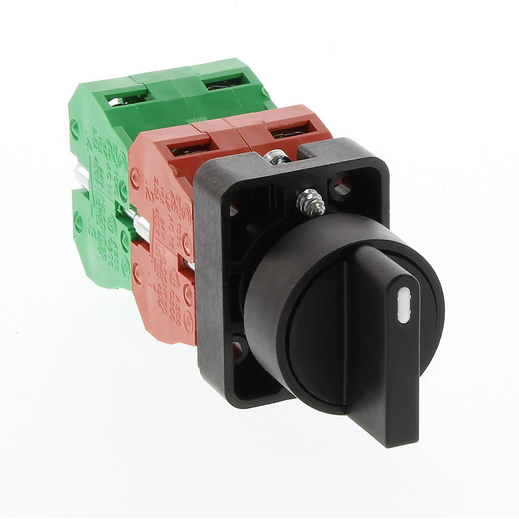 Selector Switch: spring return to center, 22mm, 3-pos, knob