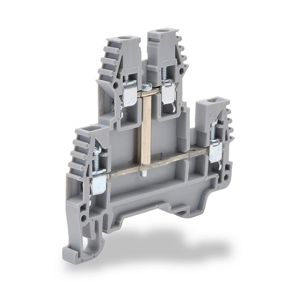 Screw Double-level Feedthrough Terminal Block: 20/pk, gray, 26-12