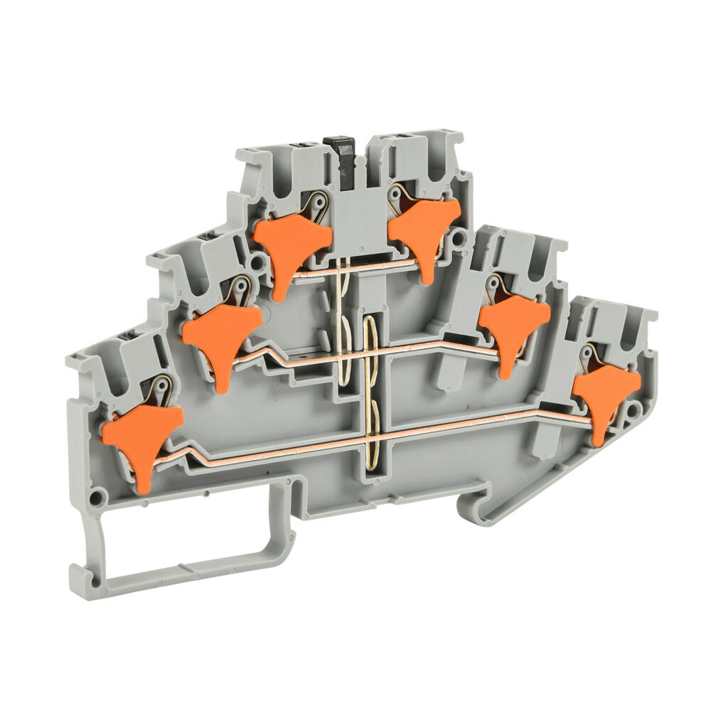 Screwless Feedthrough Terminal Block: 25/pk, gray, 28-12 AWG (PN