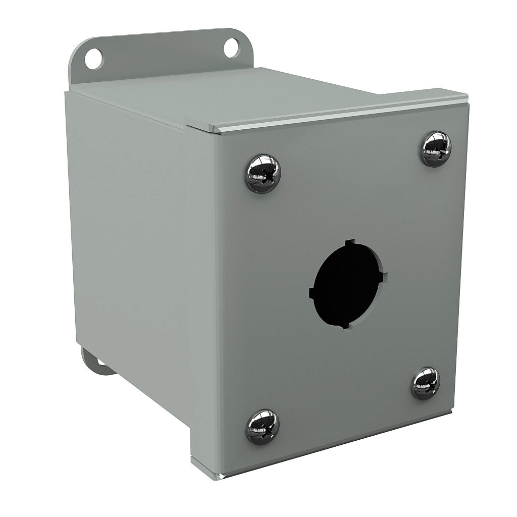 Pushbutton Enclosure: 3 x 3 x 4in, wall mount, carbon steel (PN