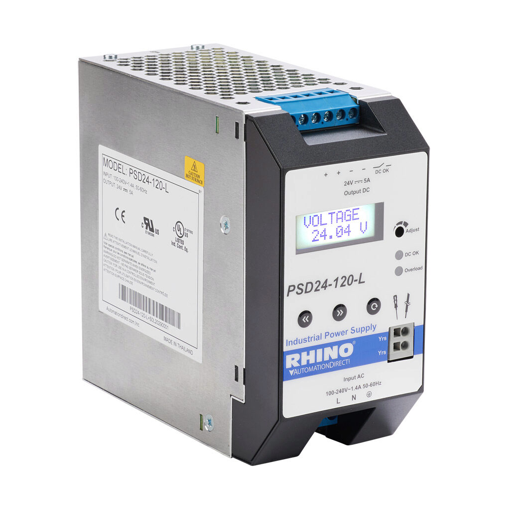 Power Supply: switching, Output: 24 VDC @ 5A/120W (adjustable) (PN