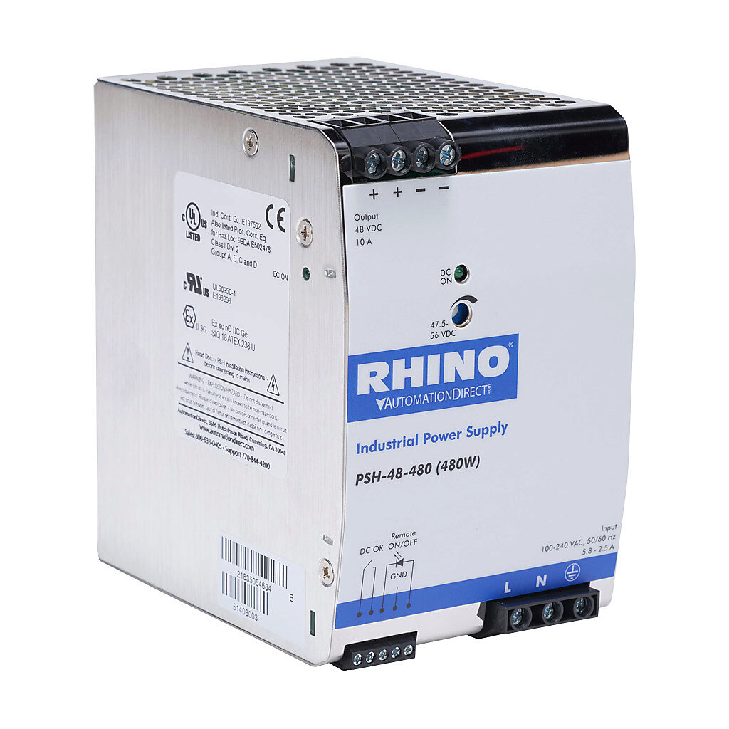 Power Supply: switching, Output: 48 VDC @ 10A/480W (adjustable