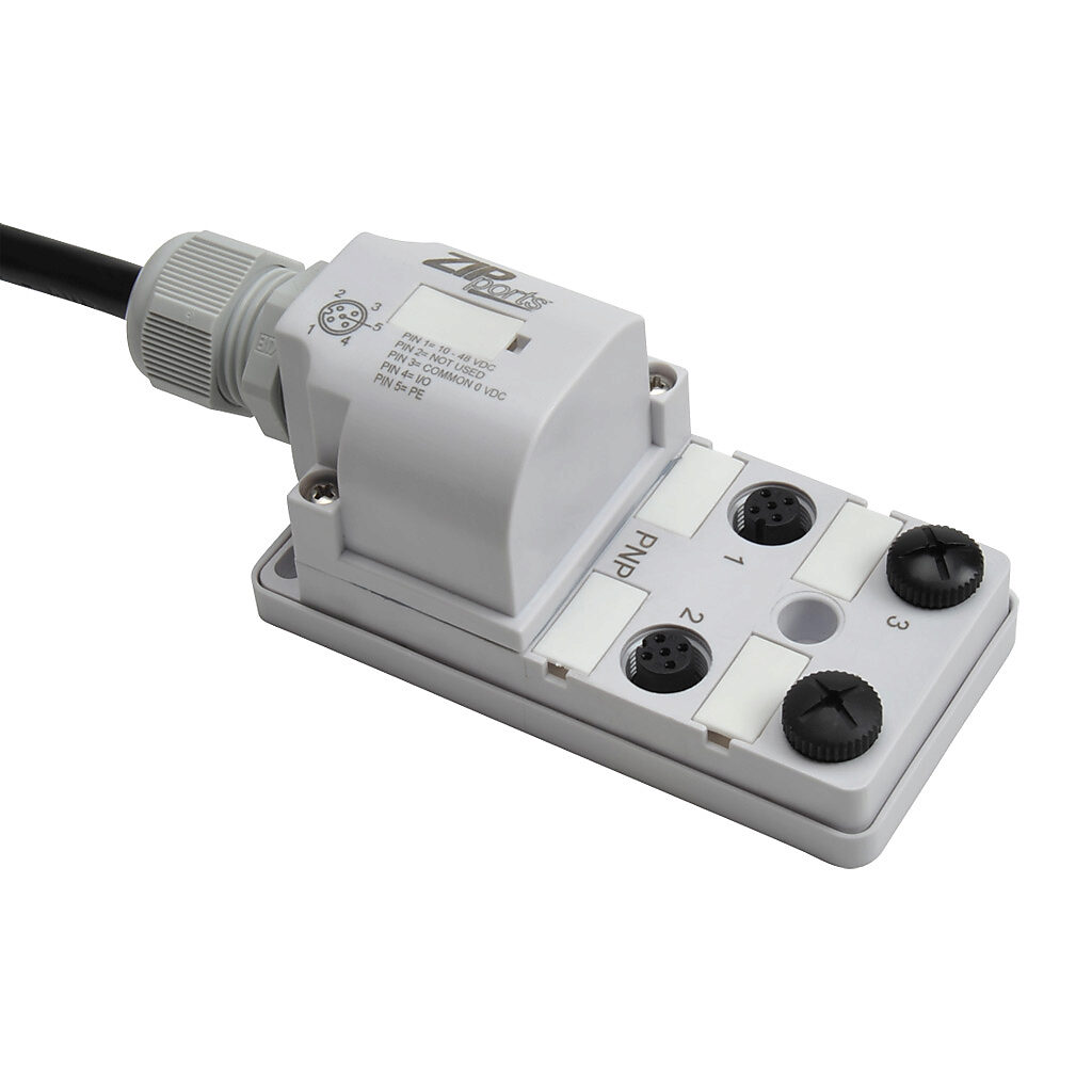 ZIPport Junction Block: 4 ports, 5-pin M12 sockets (PN# ZP-JBH44