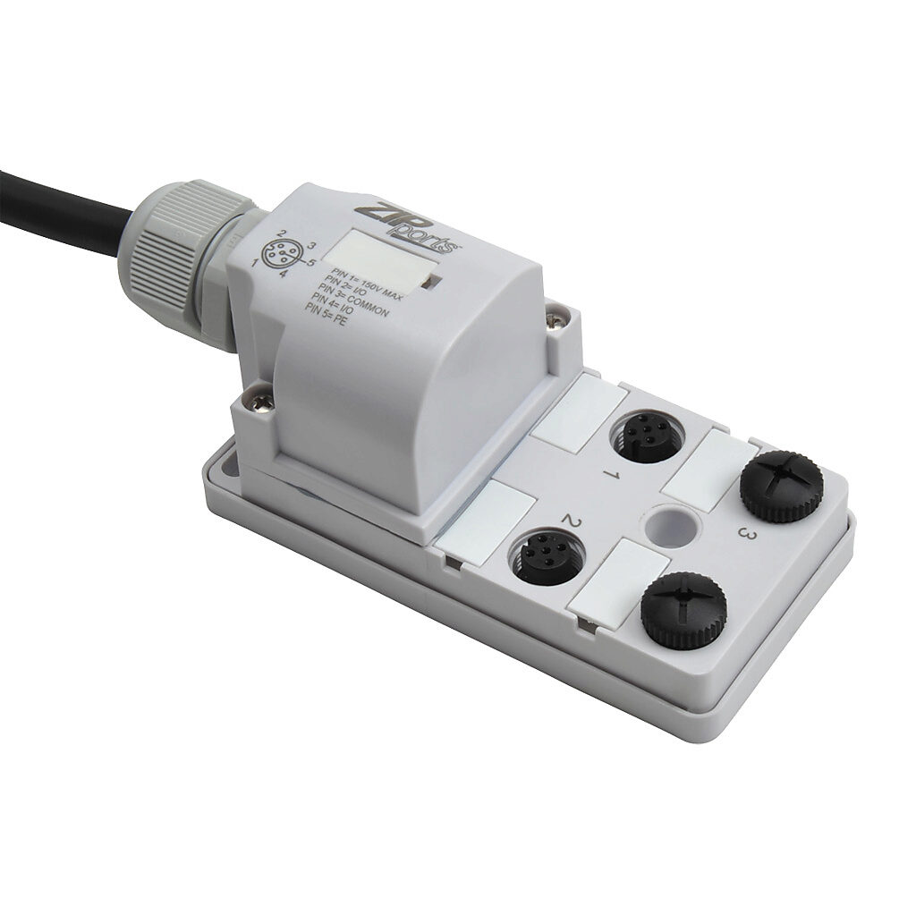ZIPport Junction Block: 4 ports, 5-pin M12 sockets (PN# ZP-JBH45