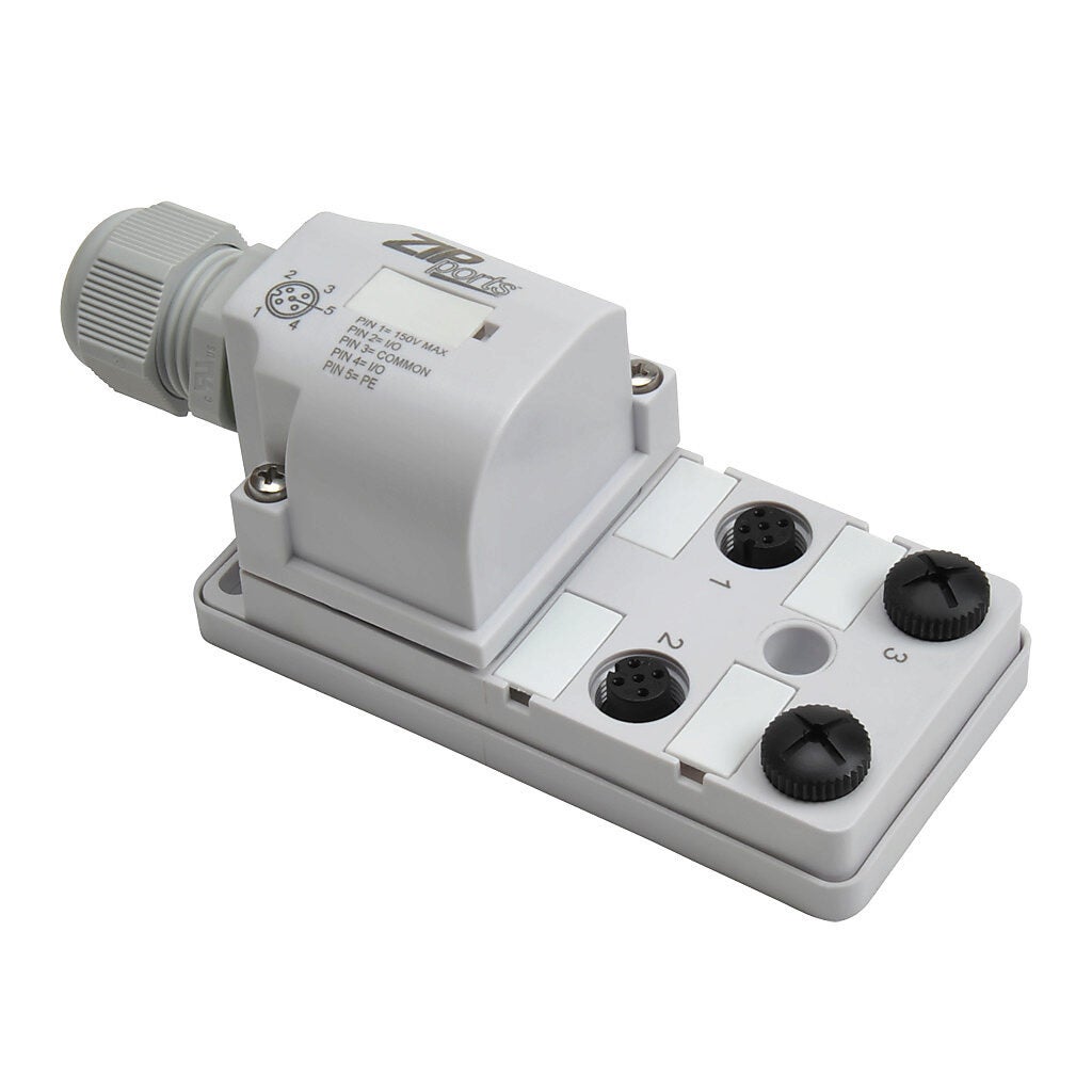 ZIPport Junction Block: 4 ports, 5-pin M12 sockets (PN# ZP-JBH45