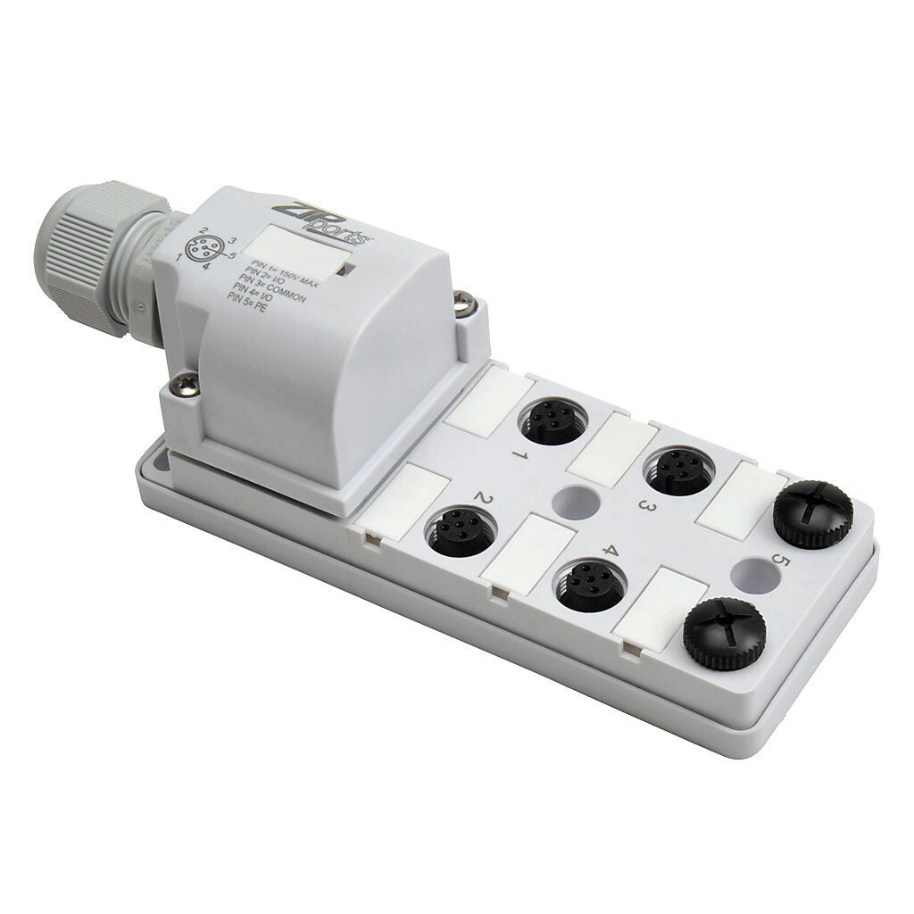 ZIPport Junction Block: 6 ports, 5-pin M12 sockets (PN# ZP-JBH65