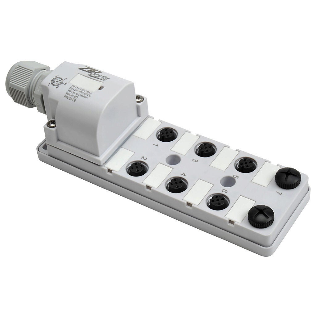 ZIPport Junction Block: 8 ports, 5-pin M12 sockets (PN# ZP-JBH84