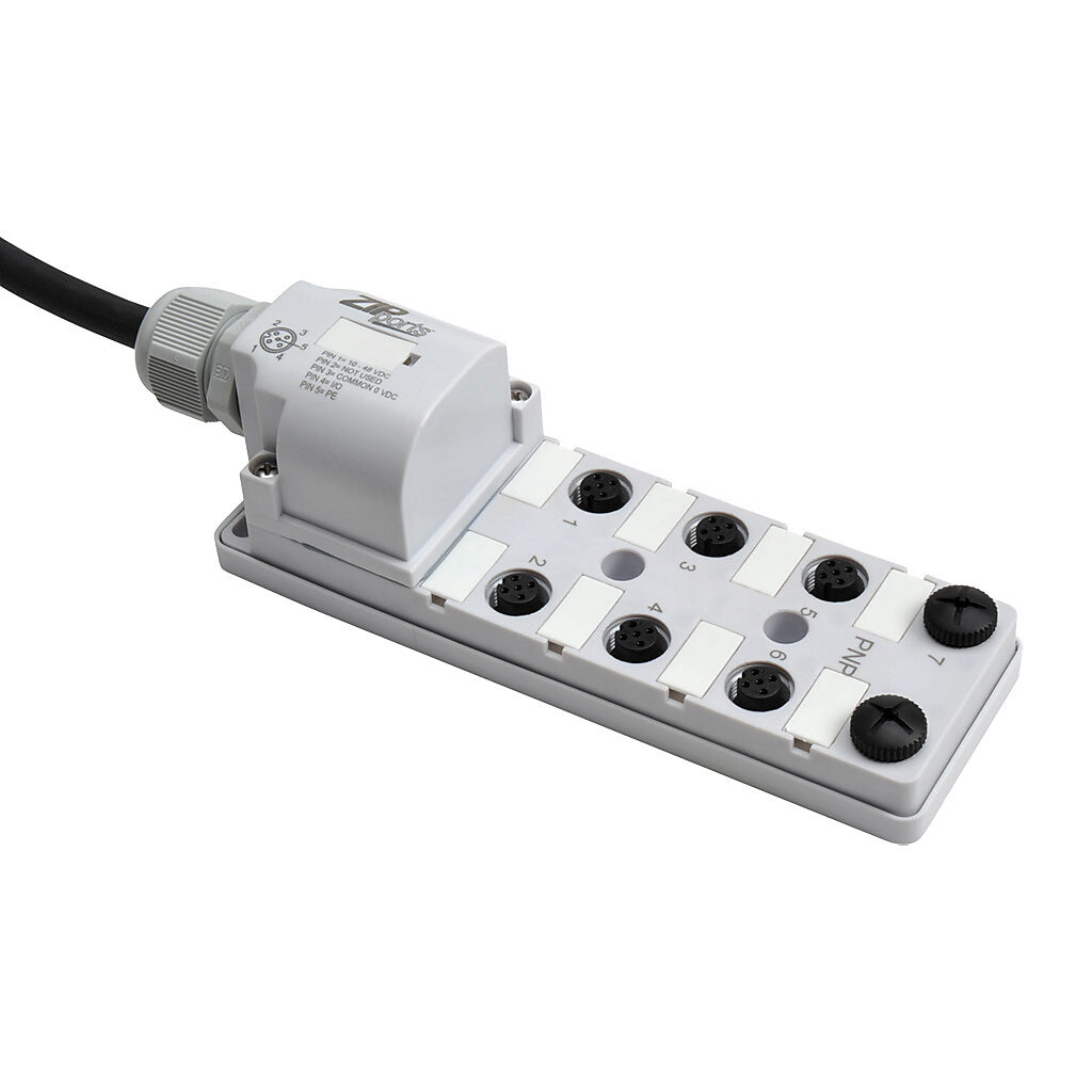 ZIPport Junction Block: 8 ports, 5-pin M12 sockets (PN# ZP-JBH84