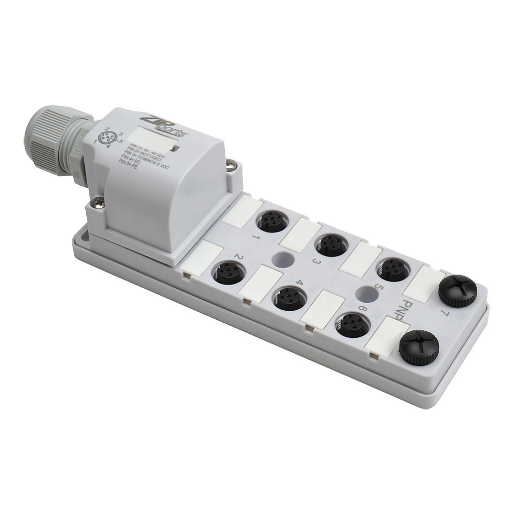 ZIPport Junction Block: 8 ports, 5-pin M12 sockets (PN# ZP-JBH84