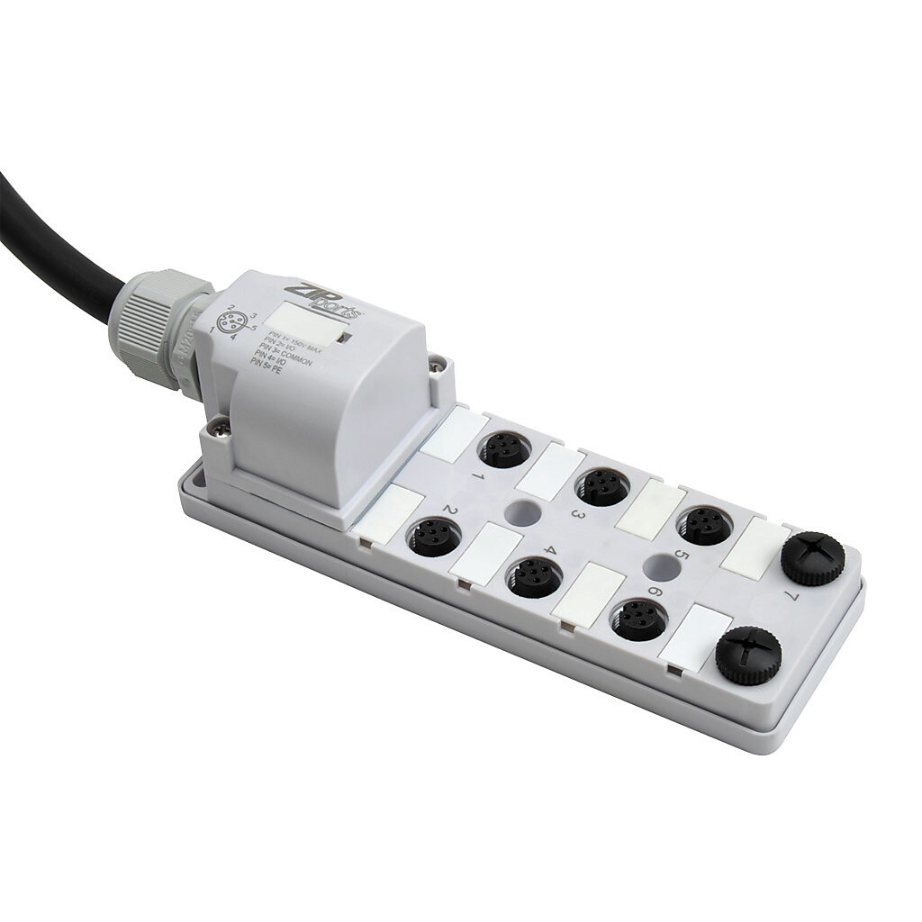 ZIPport Junction Block: 8 ports, 5-pin M12 sockets (PN# ZP-JBH85