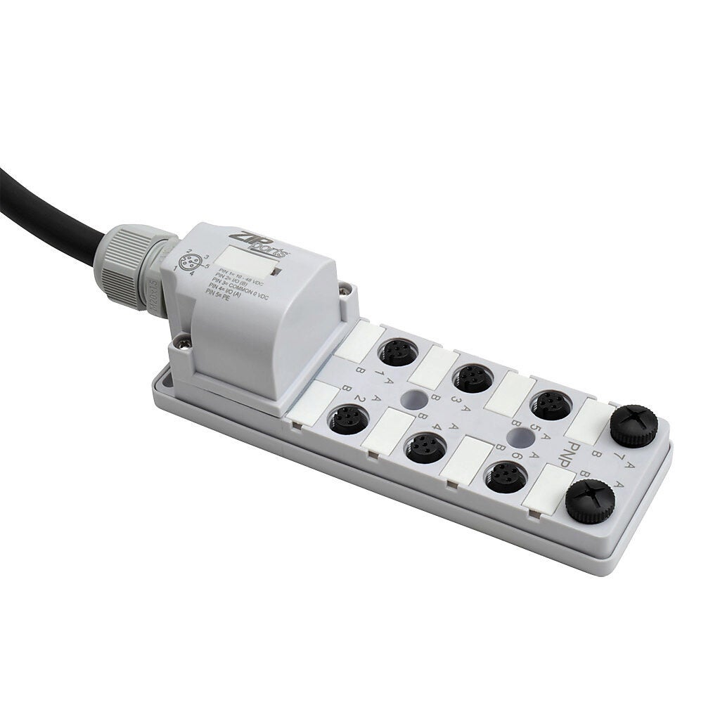 ZIPport Junction Block: 8 ports, 5-pin M12 sockets (PN# ZP-JBH85