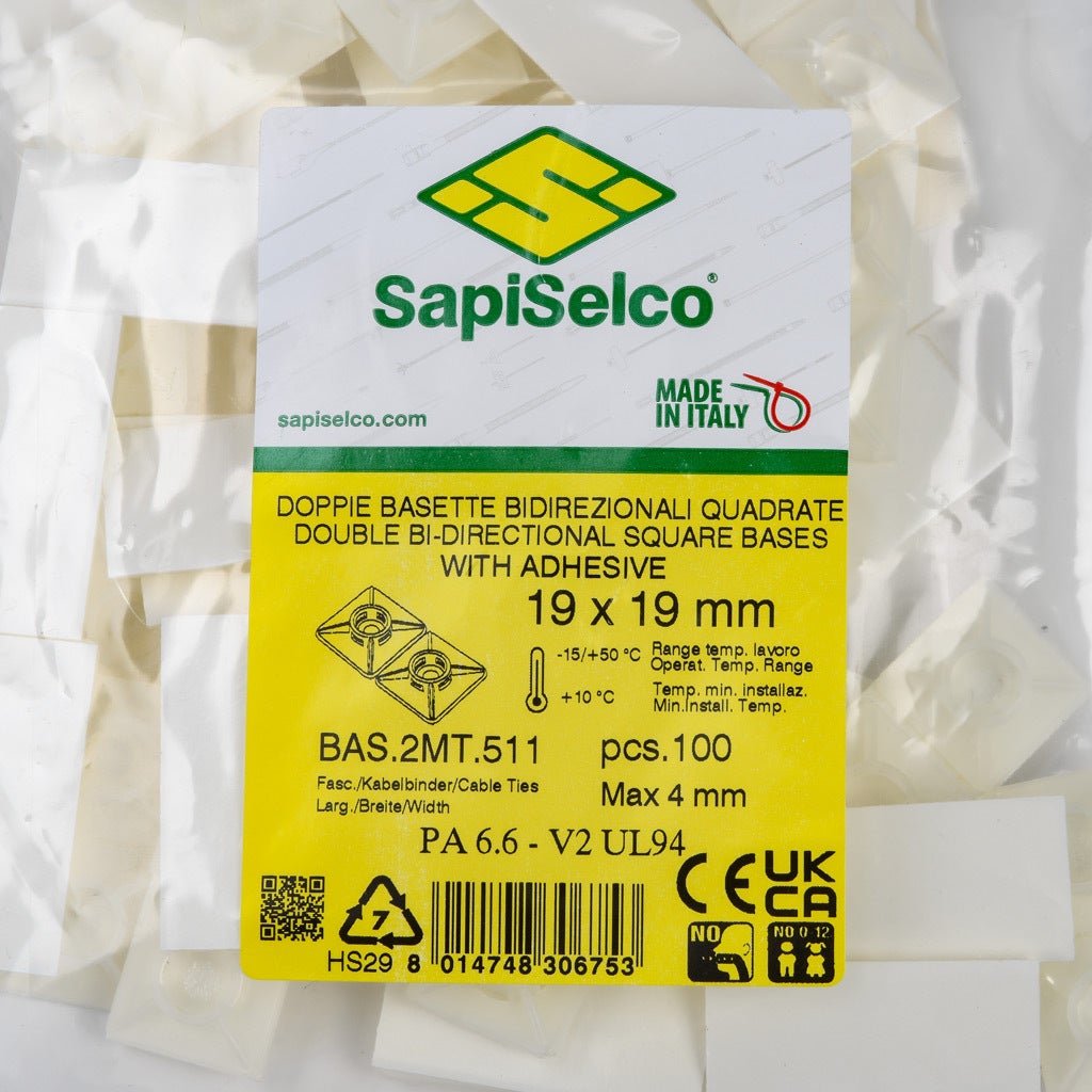 Cable Tie Base: 100/pk, 0.74 x 0.74in, dual-adhesive (PN# BAS.2MT.511 ...