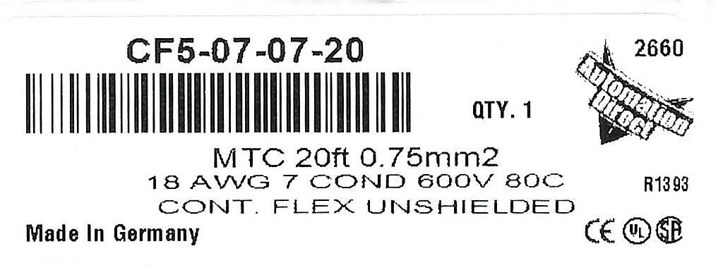 continuous flexing multi-conductor control Cable: 0.75mm2 (18 AWG ...