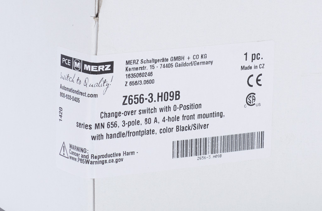 Cam Switch: 3-pole, 80A (PN# Z656-3.H09B) | AutomationDirect