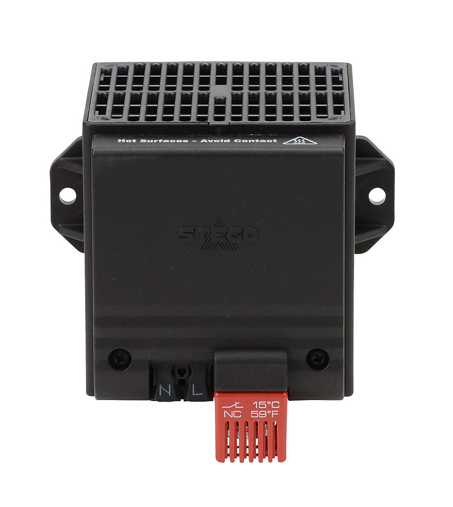 Enclosure Heater: 400W heating capacity, touch-safe PTC resistor