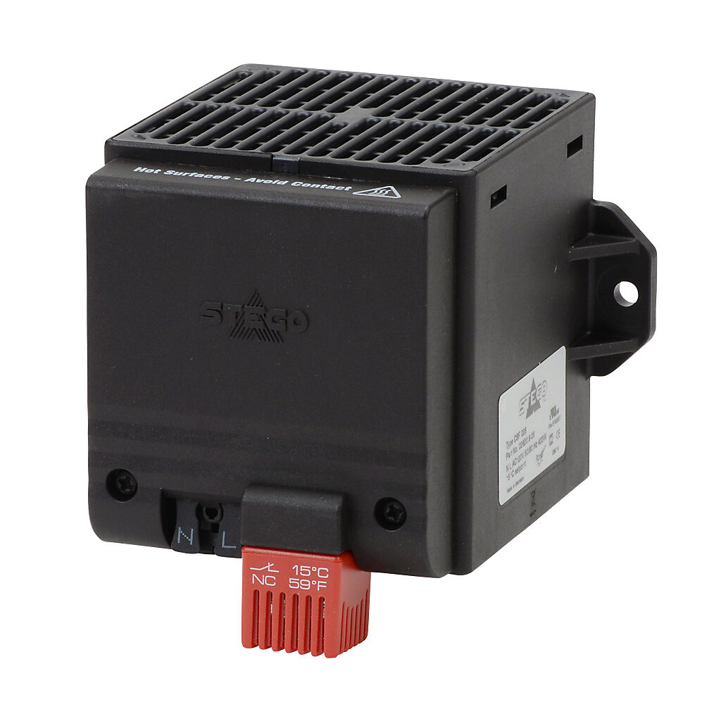 Enclosure Heater: 400W heating capacity, touch-safe PTC resistor