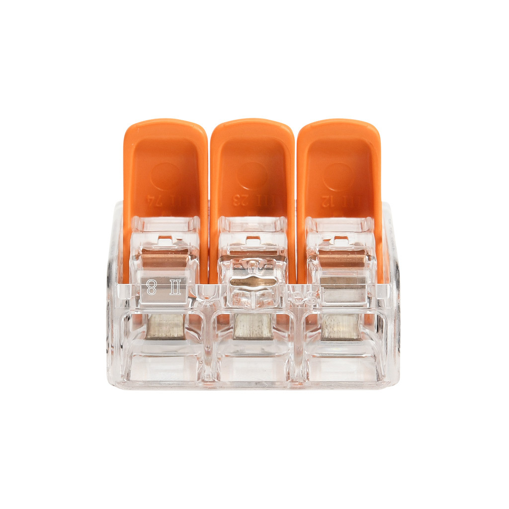 Splicing Connector: 30/pk, lever, 3 openings, 20-10 AWG solid (PN