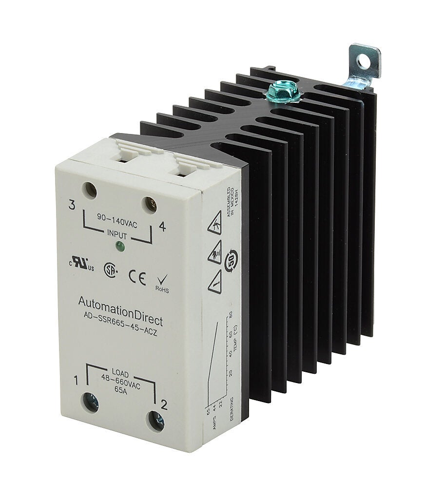 Solid State Relay: 65A, SPST, 35mm DIN rail mount (PN# AD-SSR665 