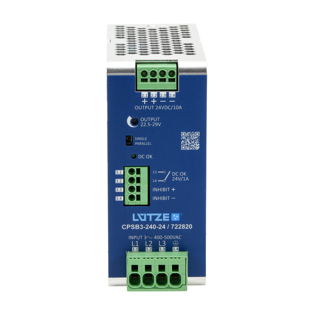 Power Supply: switching, Output: 24 VDC @ 10A/240W (adjustable