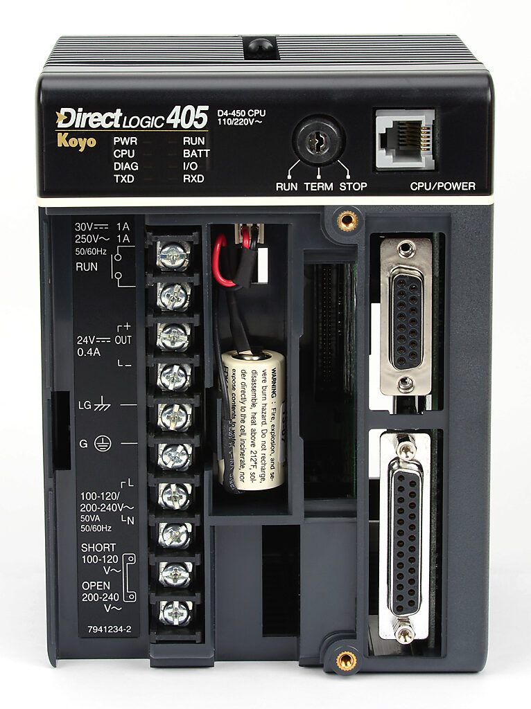 DL405 CPU: 7.5k words ladder memory, serial ports, (programmable
