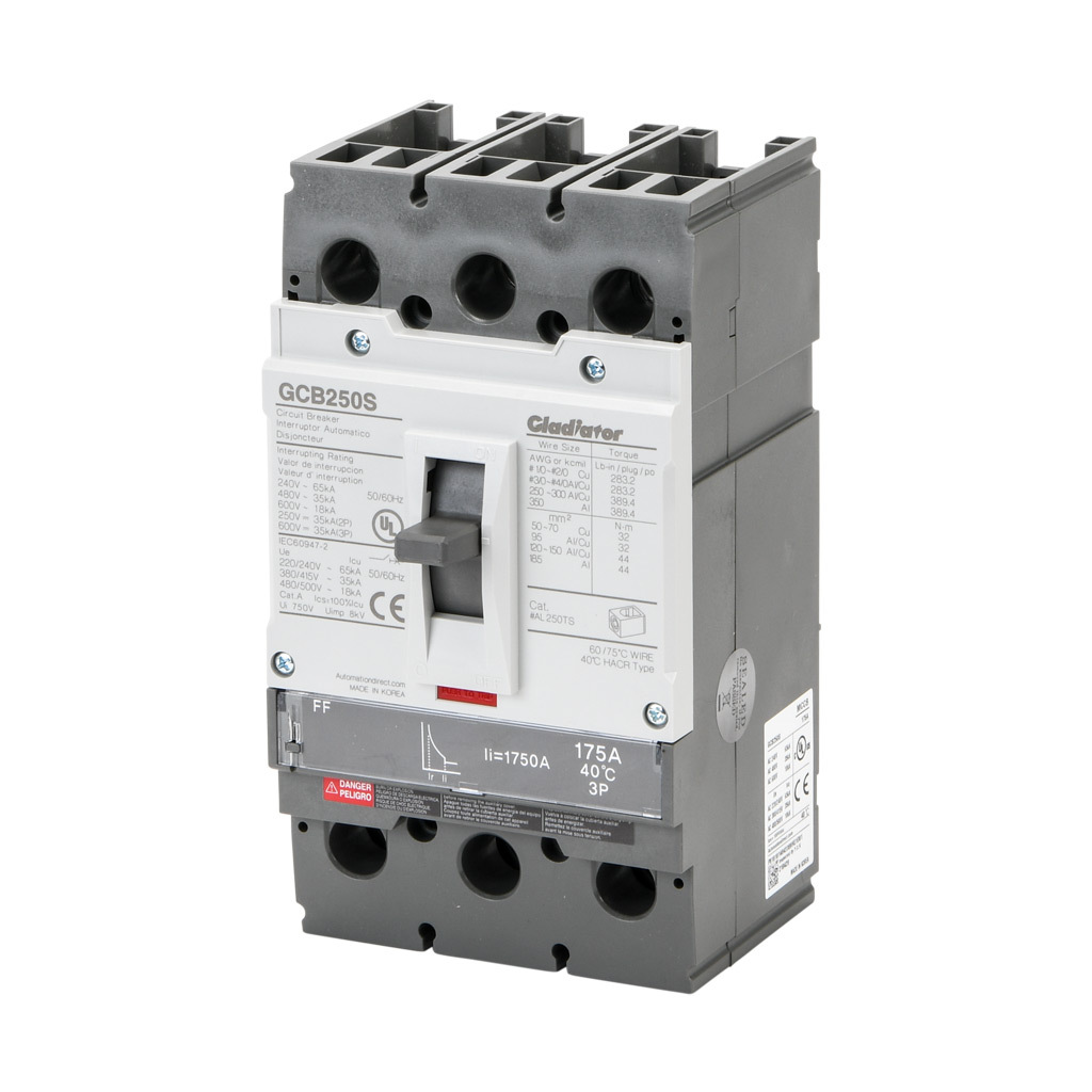 Molded Case Circuit Breaker: 175A, characteristics, 250A frame (PN