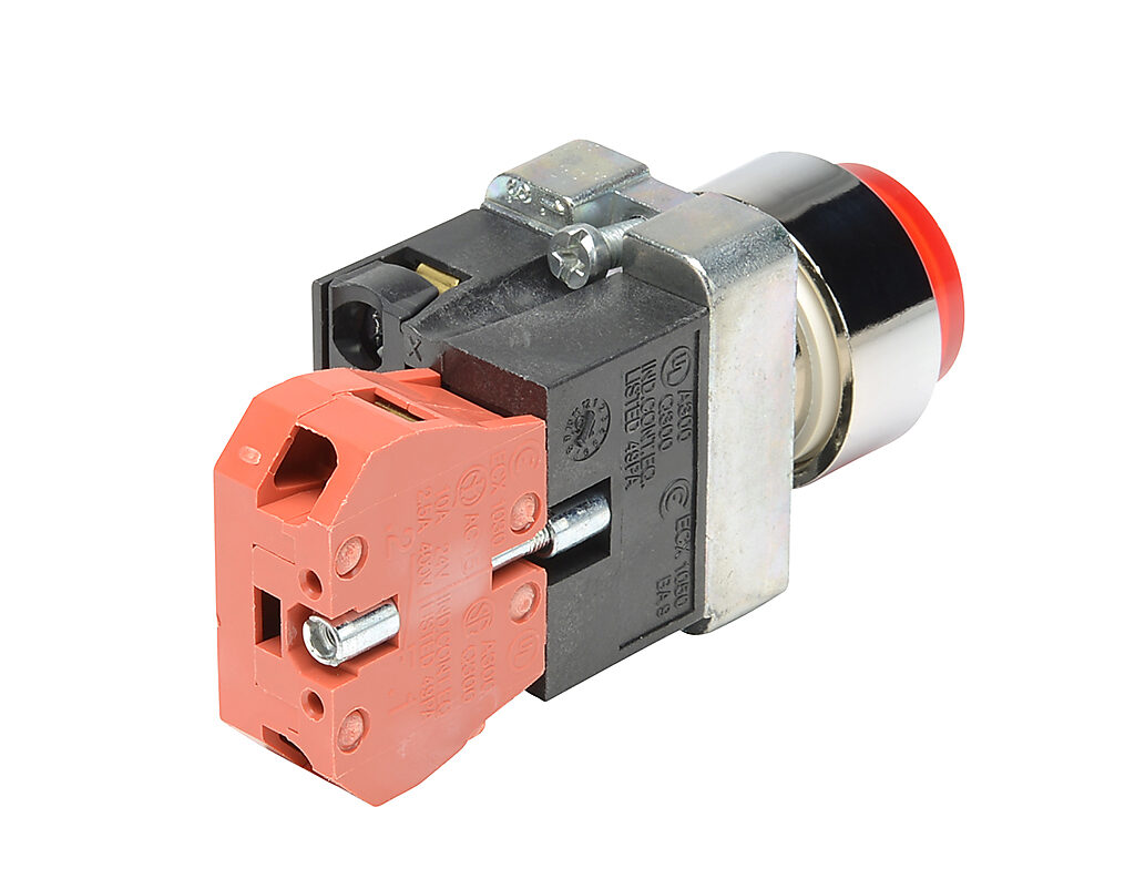 22mm Pushbutton: momentary, red, IP65 (PN# GCX1211-24L
