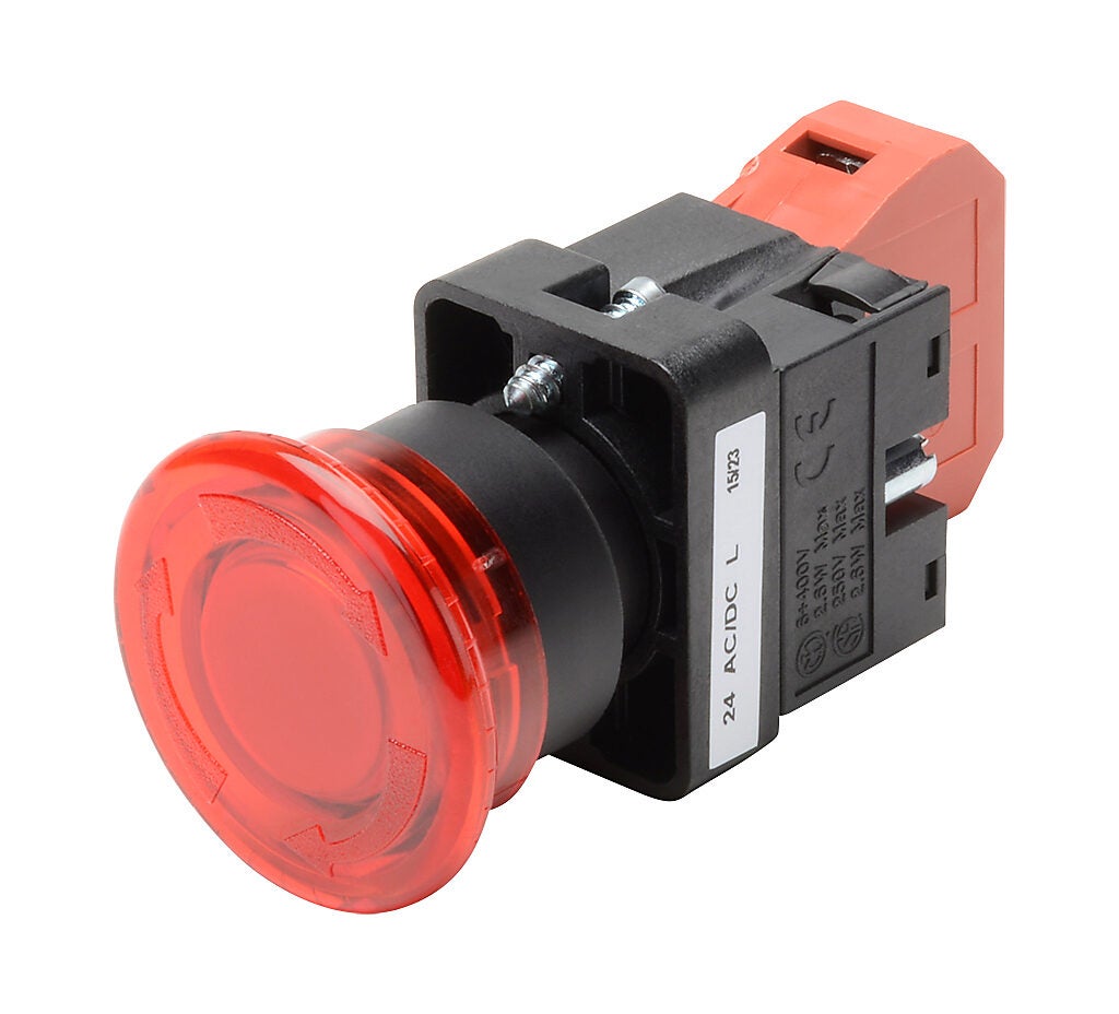 22mm Pushbutton: twist-to-release, red, IP65 (PN# GCX3226-24L