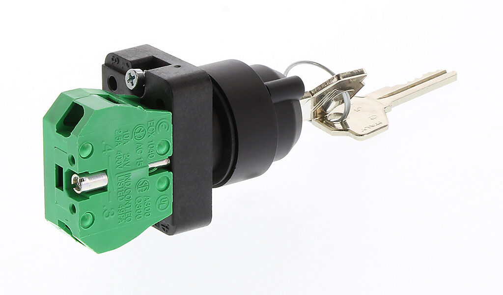 Selector Switch: spring return from right, 22mm, 2-pos, key