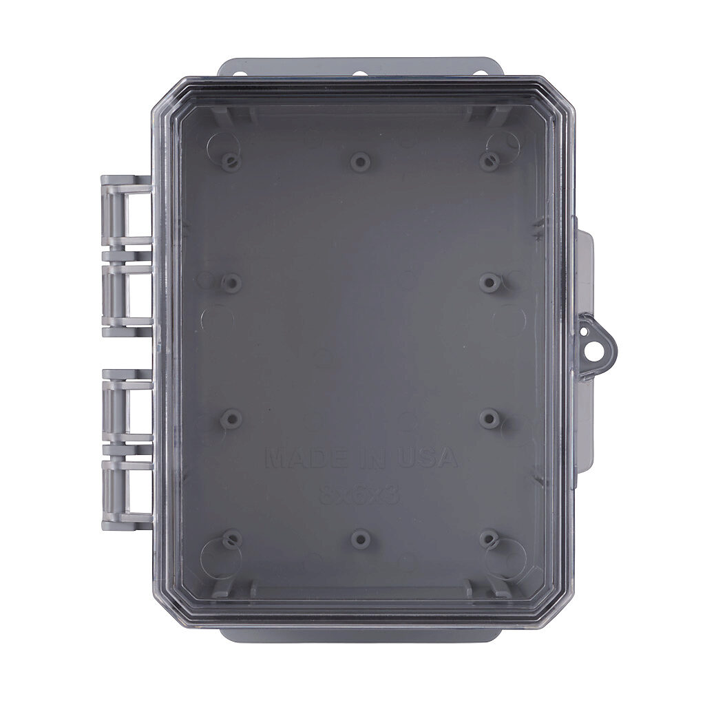 Enclosure: 8 x 6 x 3in, wall mount, polycarbonate (PN# P8063C-P10