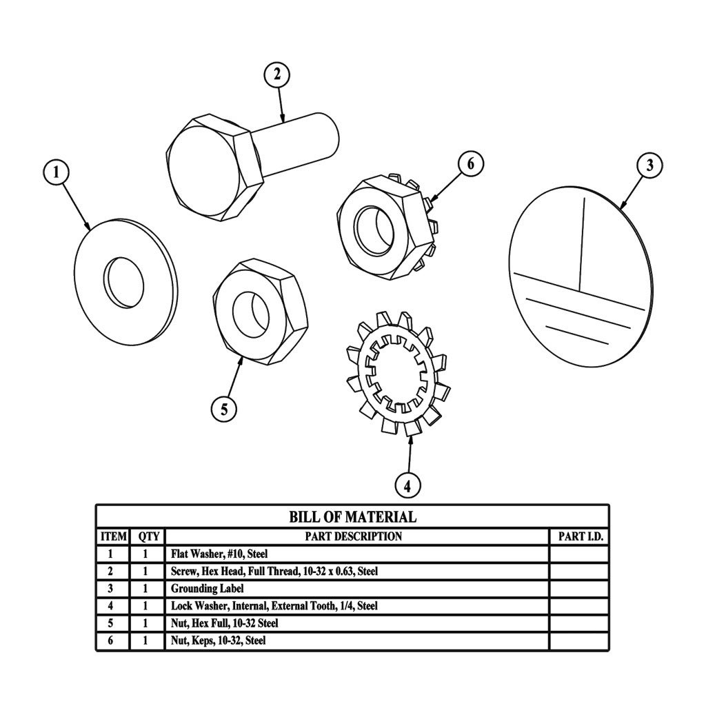 Saginaw Ground Screw: for 1/4-20 subpanel mounts (PN# SCE-114318