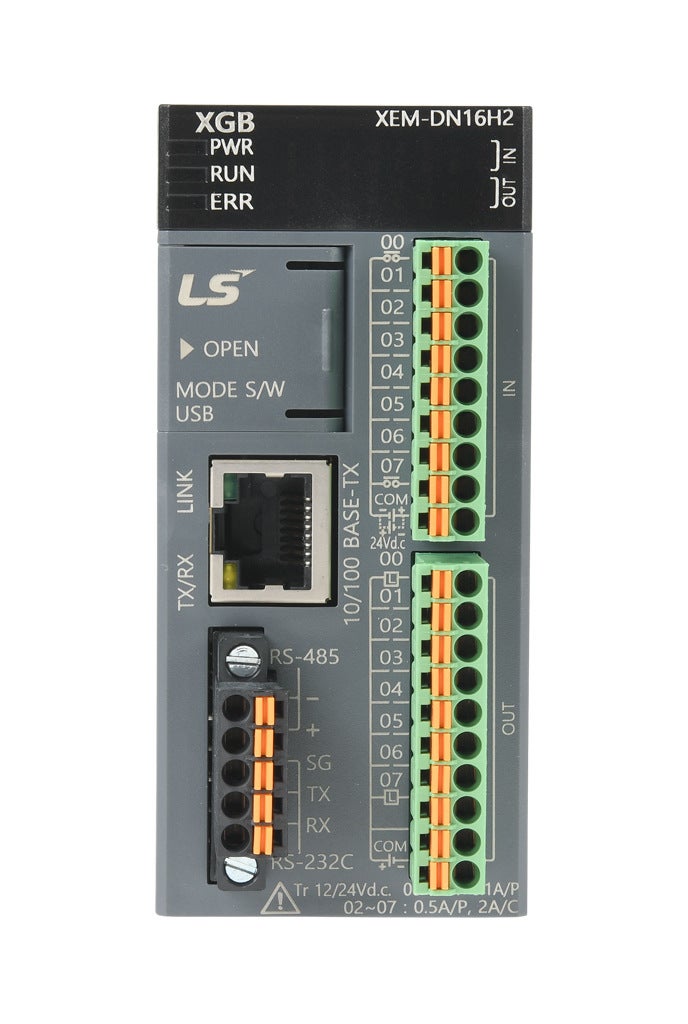 LS Electric XGB PLC: 8-pt in, 8-pt out, Ethernet, serial and USB B