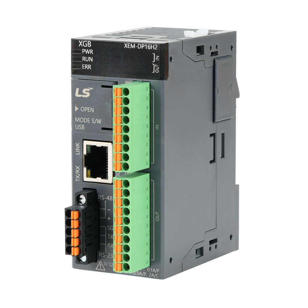 LS Electric XGB PLC: 8-pt in, 8-pt out, Ethernet, serial and USB B