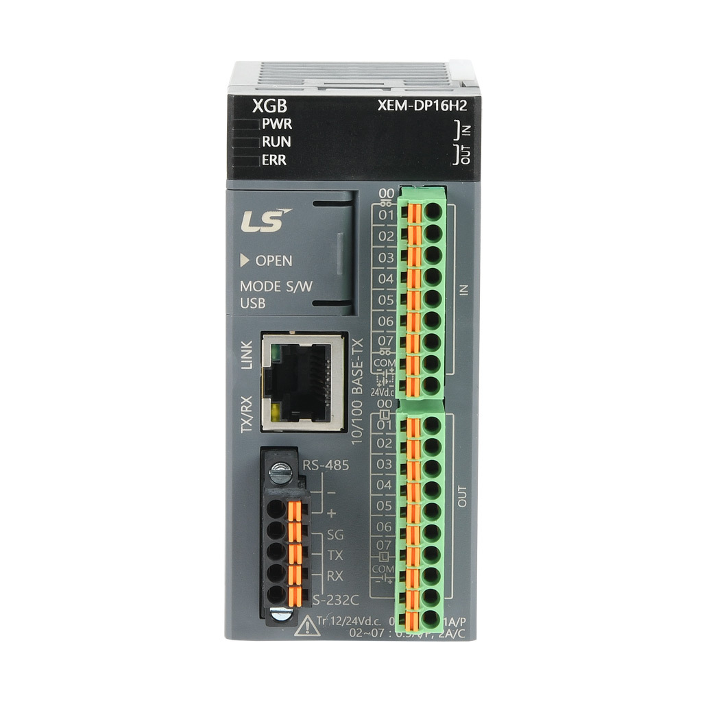 LS Electric XGB PLC: 8-pt in, 8-pt out, Ethernet, serial and USB B