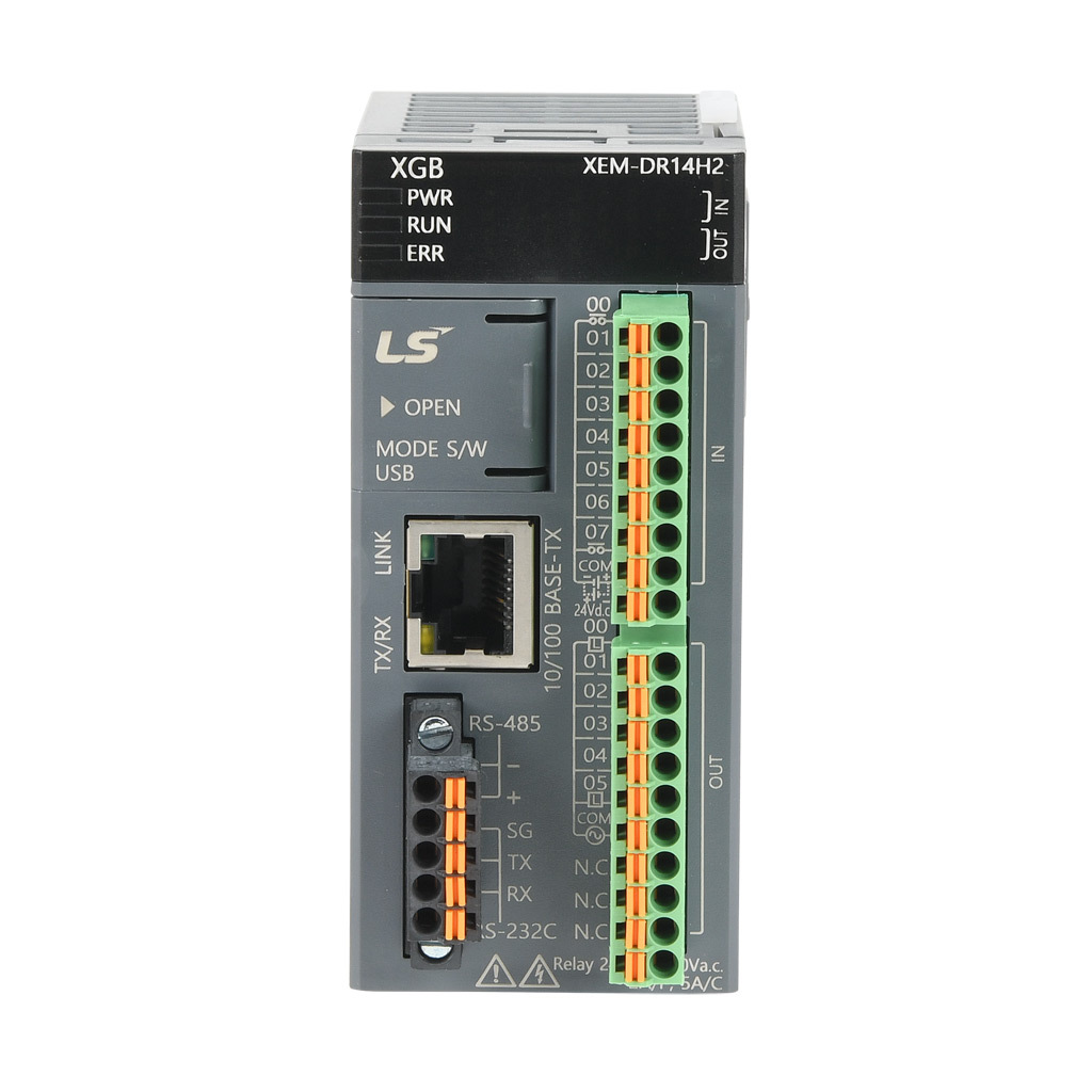 LS Electric XGB PLC: 8-pt in, 6-pt out, Ethernet, serial and USB B
