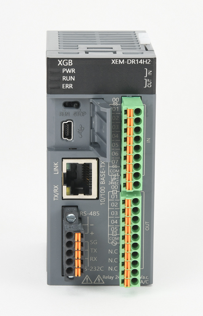 LS Electric XGB PLC: 8-pt in, 6-pt out, Ethernet, serial and USB B