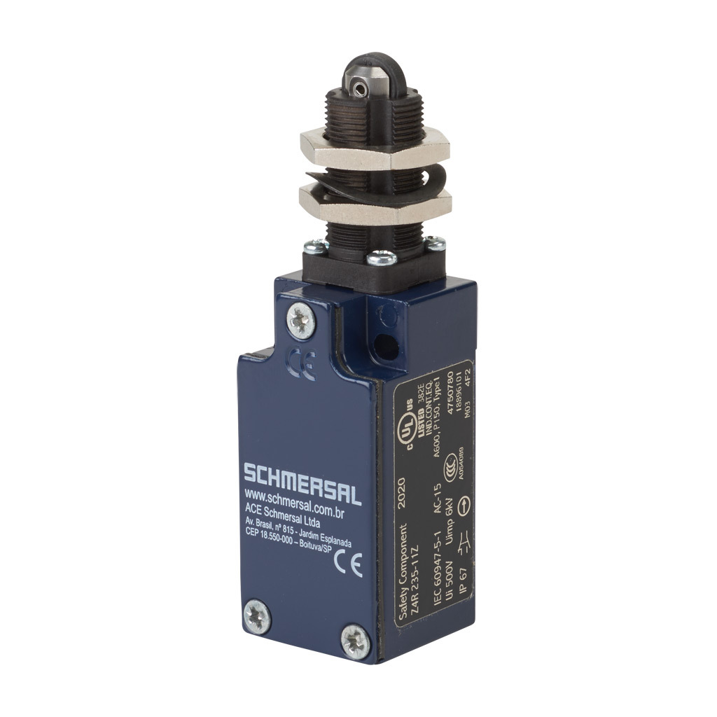 Limit Switch: metal plunger with plastic roller with fixing nuts