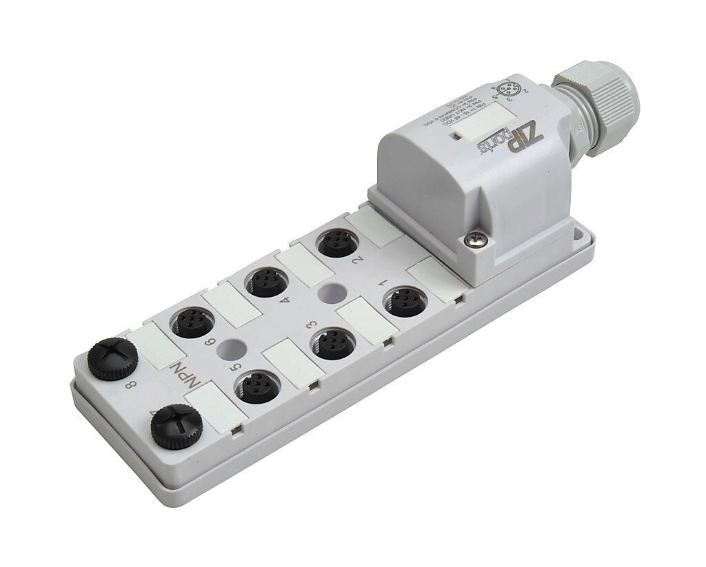 ZIPport Junction Block: 8 ports, 5-pin M12 sockets (PN# ZP-JBH84