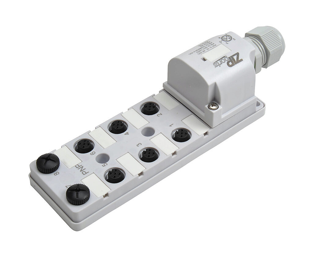 J＊J ZIPport Junction Block: 8 ports, 5-pin M12 sockets (PN# ZP-JBH84