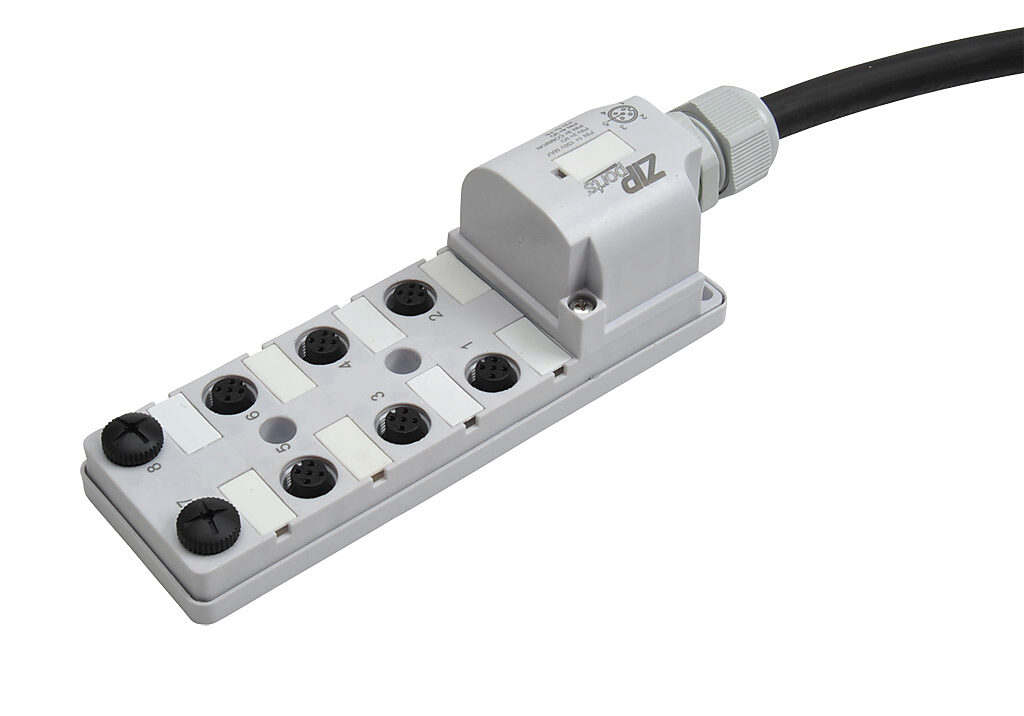 JSボード ZIPport Junction Block: 8 ports, 5-pin M12 sockets (PN# ZP-JBH85