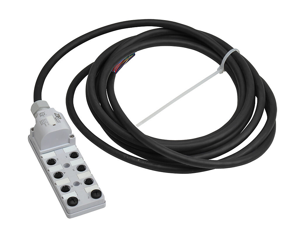 ZIPport Junction Block: 8 ports, 5-pin M12 sockets (PN# ZP-JBH85